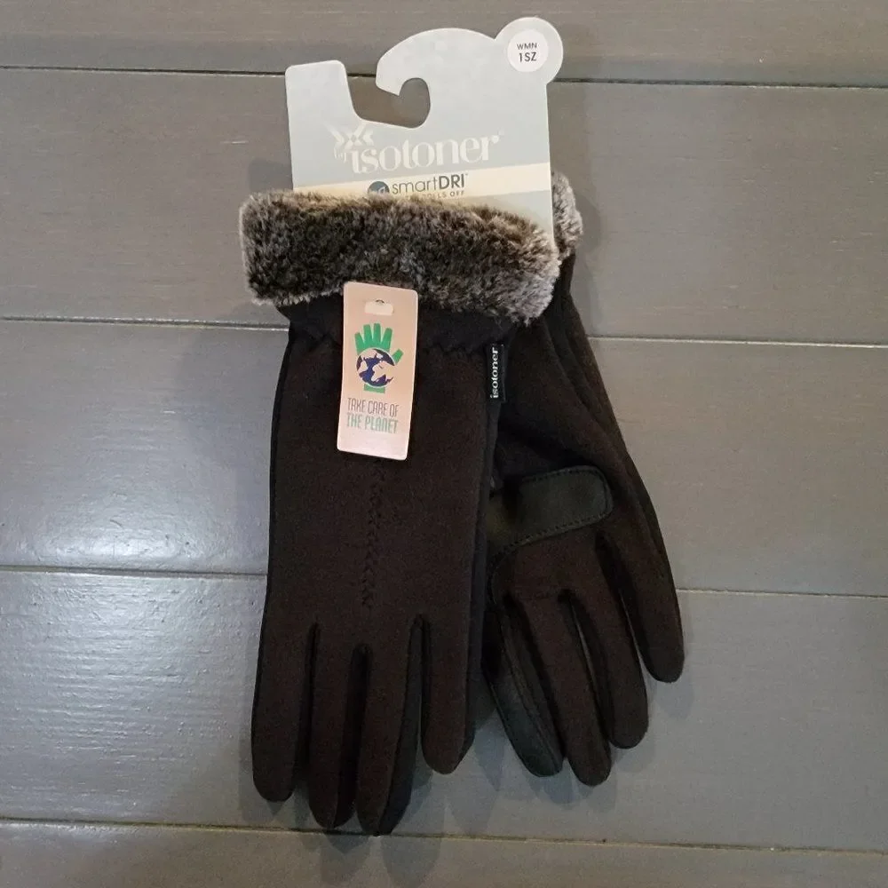 Isotoner Black Women's Lined Recycled Stretch Fleece Water Repellent Glo… - Picture 2 of 7